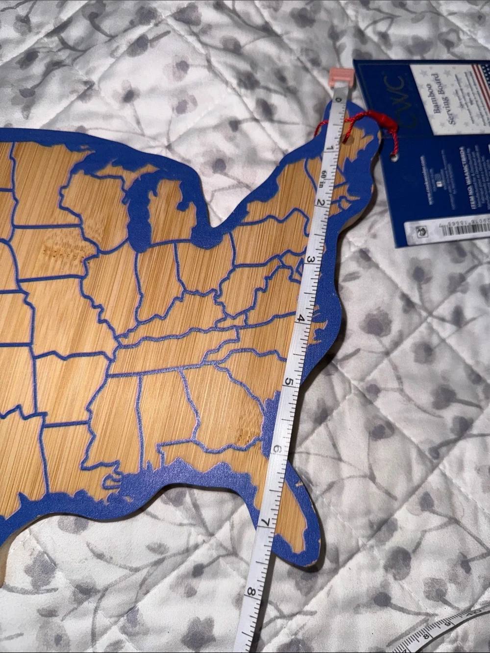 USA Shaped Bamboo Cutting/Serving Board with Blue Accent